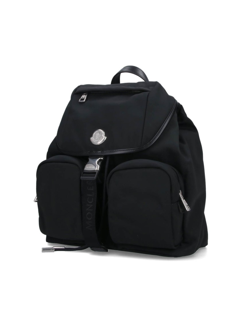 Moncler Black Leather-trimmed Backpack With Multiple Zip Pockets In Black