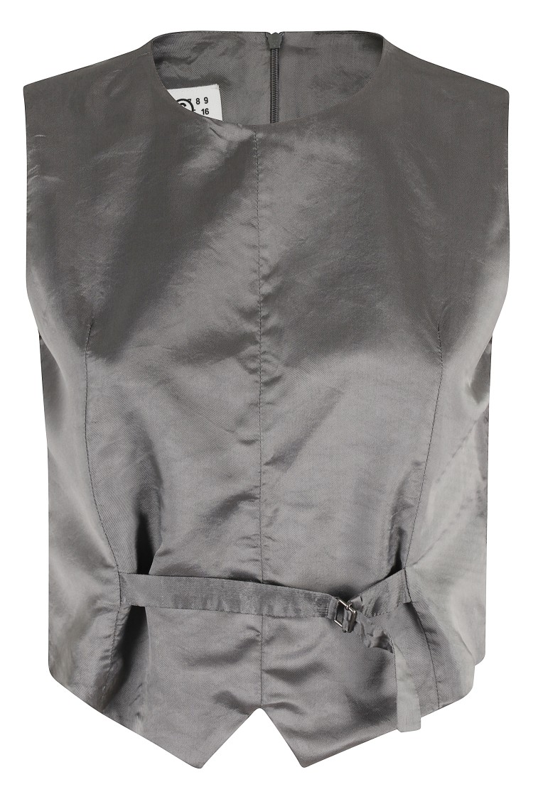 Mm6 Maison Margiela Mm6 By Maison Margiela Satin-finish Grey Gilet With Structured Belt In Gray