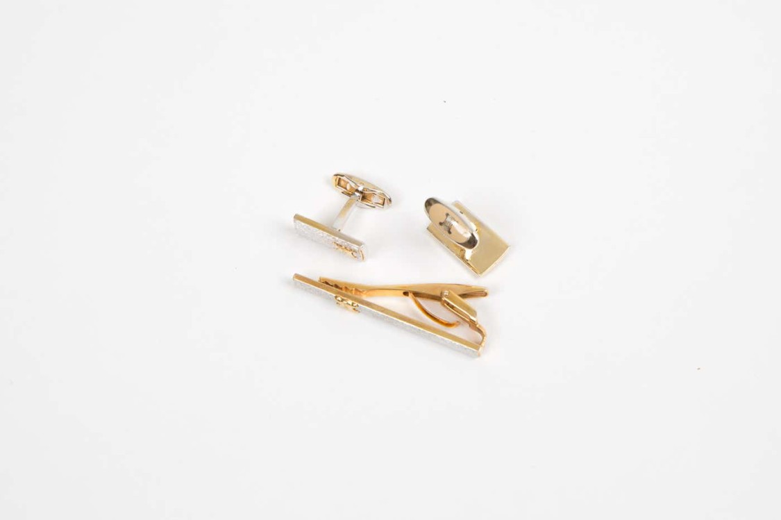 Celine Gold-tone "triomphe" Cufflinks And Tie Link Set In Gold