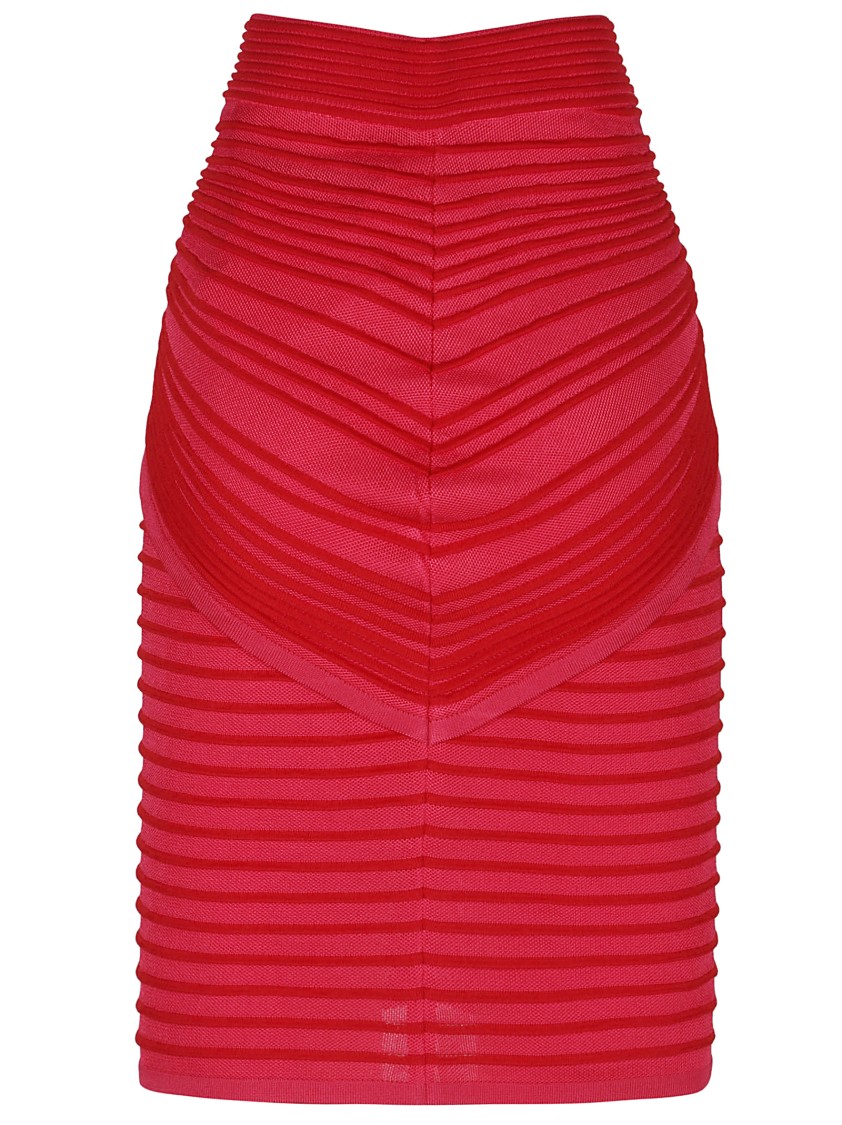 Balmain Flechage Knit Knee Lenght Skirt In Red