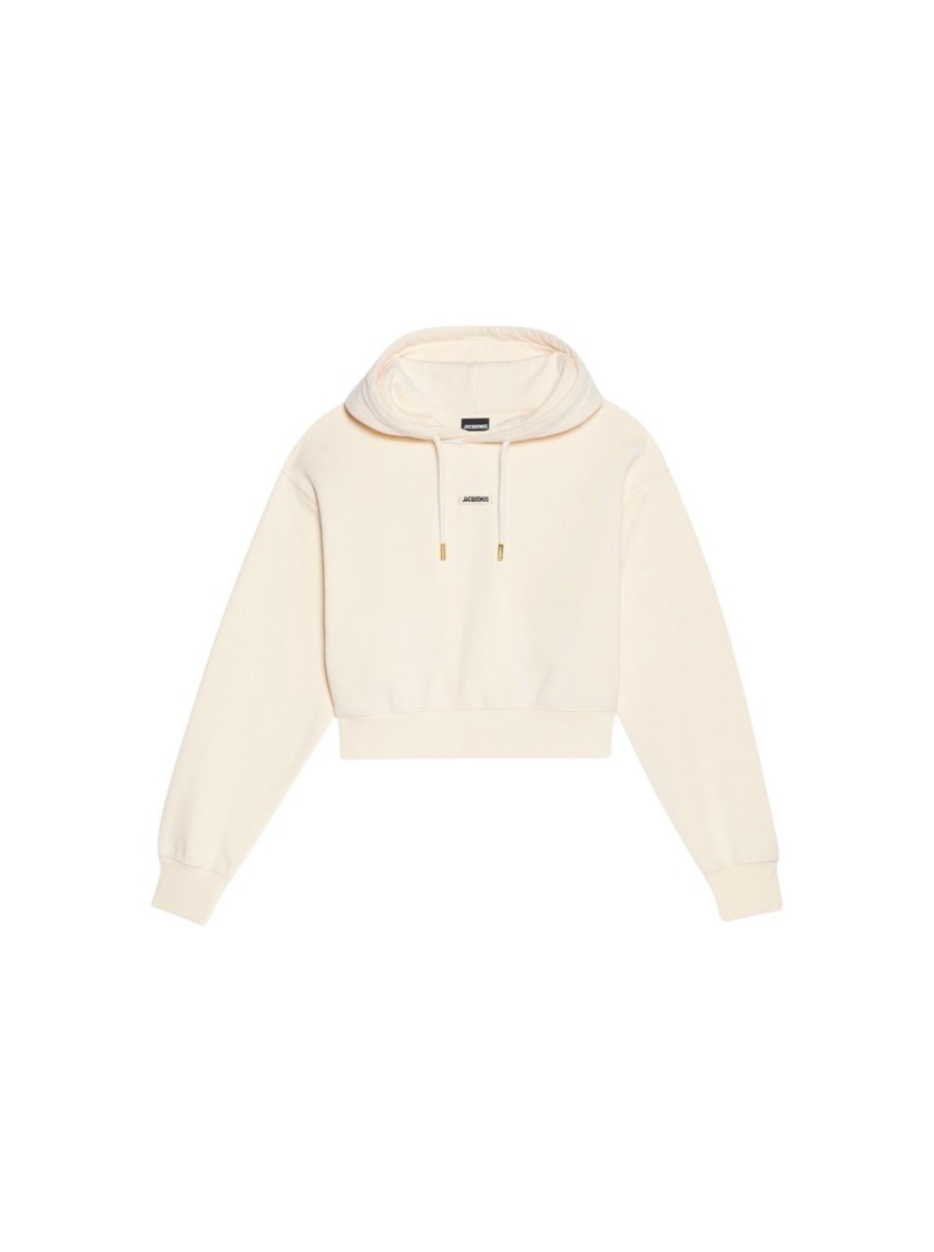 Jacquemus Cotton Hoodie With Drawstring Hood And Ribbed Details In Neutrals