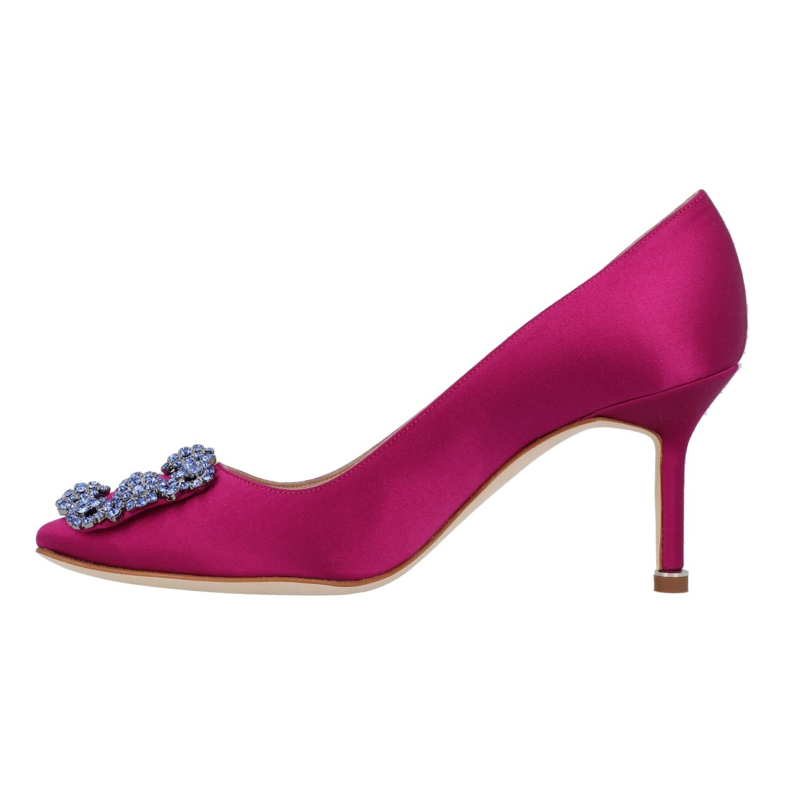 Manolo Blahnik Hangisi 90 Crystal Buckle Pumps In Satin In Purple