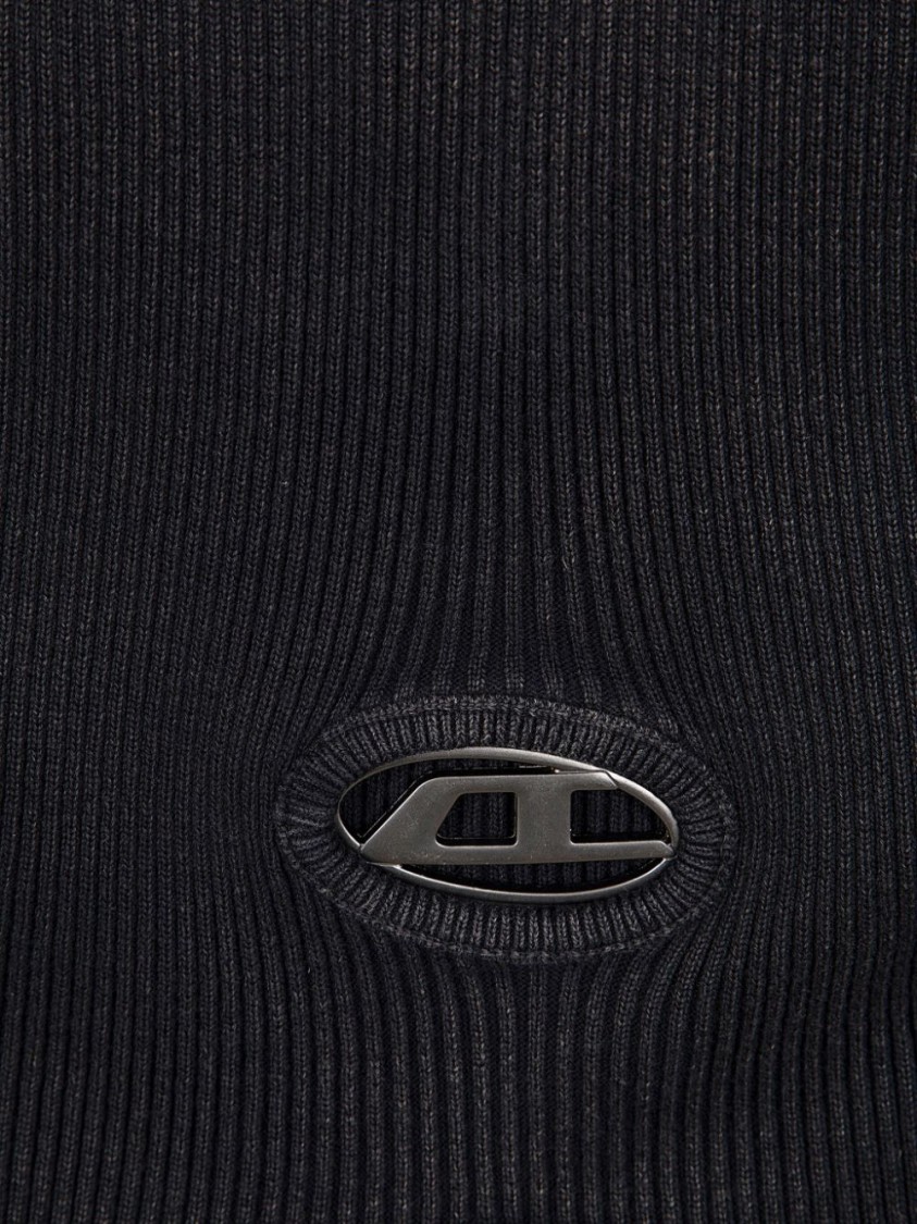 Diesel M-anchor-a Cropped Denim Sweatshirt With Cut-out Detail In Black
