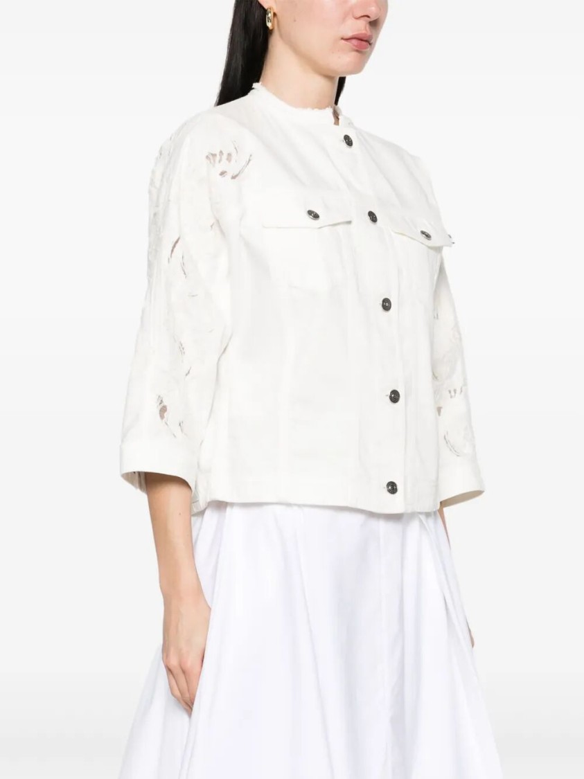 Ermanno Scervino Cropped Cotton Jacket With Button-up Front In White