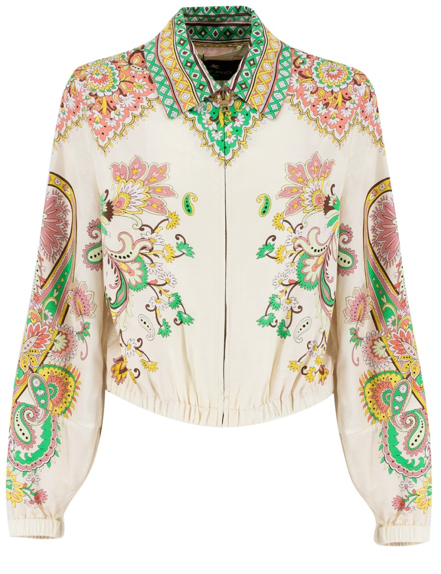 Shop Etro Cropped Jacket With Jacquard Print In Neutrals
