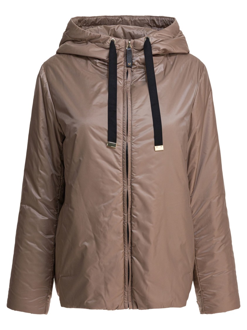 Max Mara Short Padded Jacket With Hood In Brown