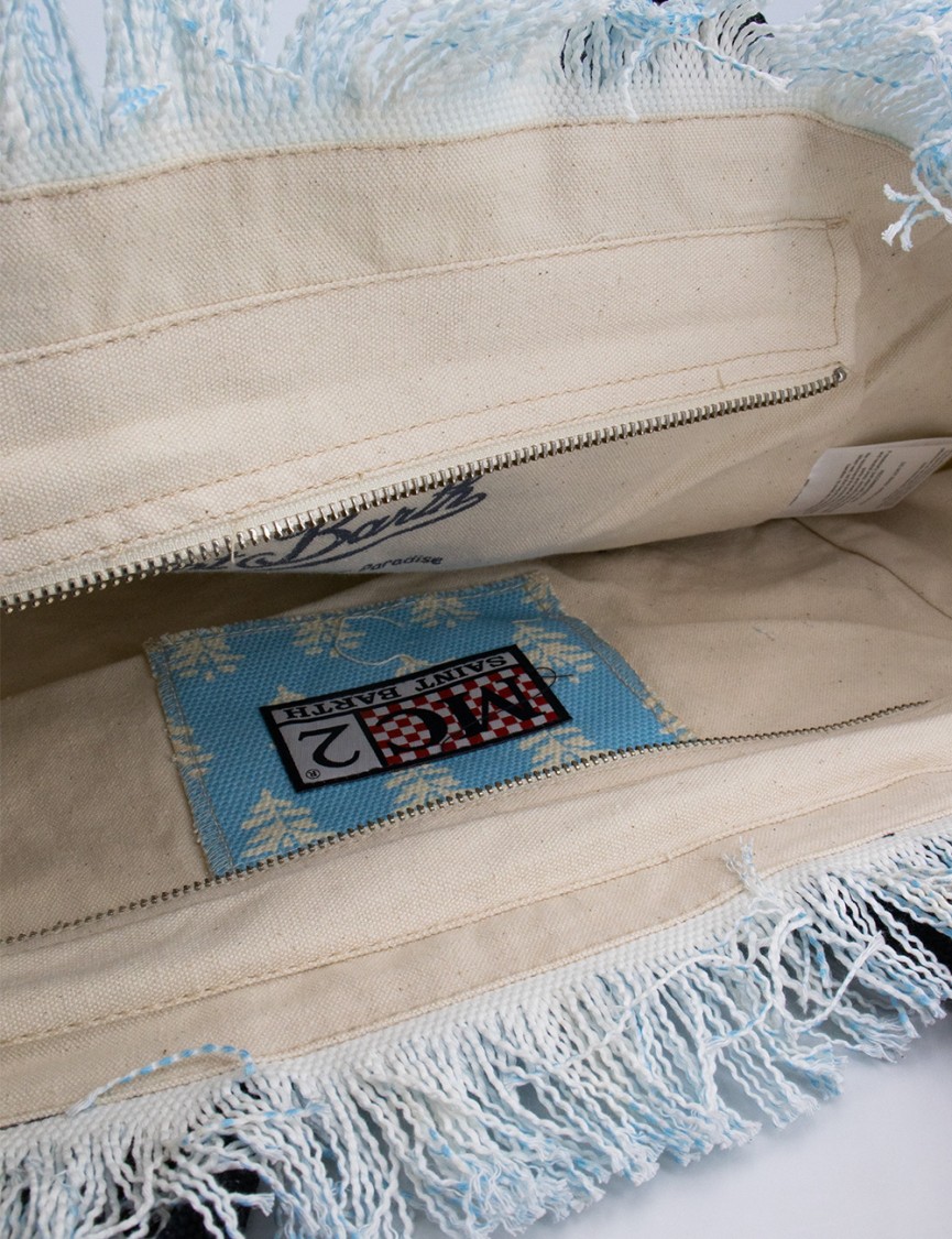 MC2 SAINT BARTH MC2 SAINT BARTH FRINGE-TRIM COTTON CANVAS SHOULDER BAG WITH VIBRANT FLORAL PATTERNS
