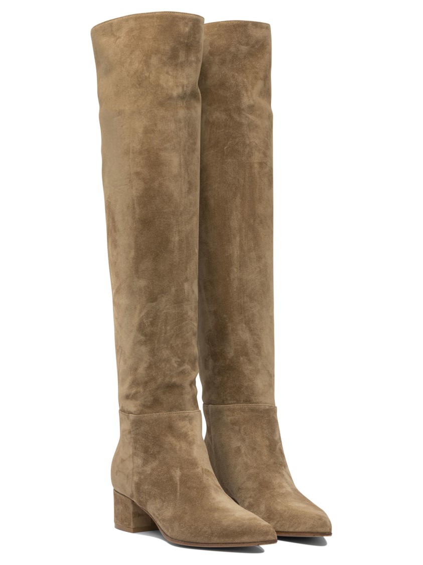 Gianvito Rossi Pointed Toe Beige Suede Ankle Boots In Brown
