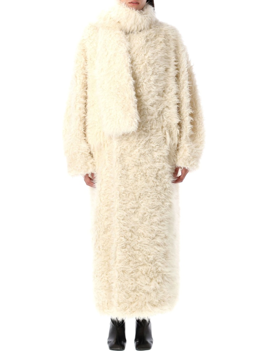 Msgm Faux-fur Long Coat In Neutrals