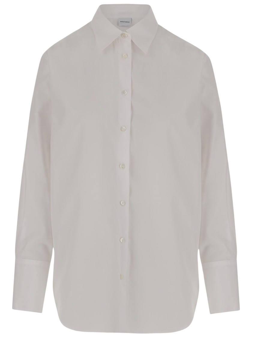 Shop Aspesi Structured Cotton Poplin Shirt With Curved Hem In White