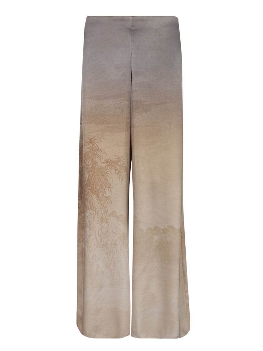 Pierre-louis Mascia Wide-leg Beige Trousers With Artistic Landscape Print