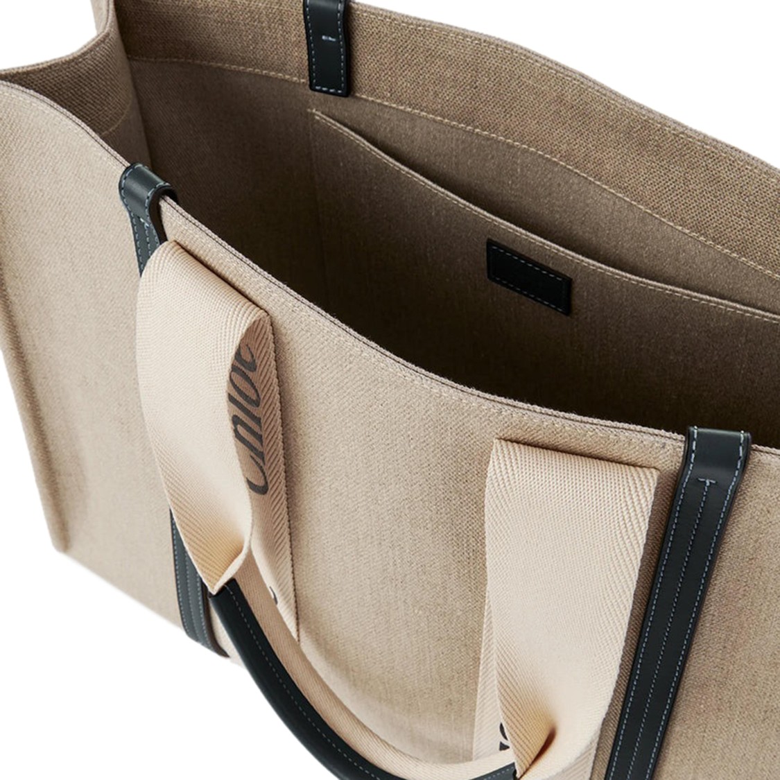 Chloé Spacious Rectangular Woody Tote Bag With Contrasting Straps In Neutrals