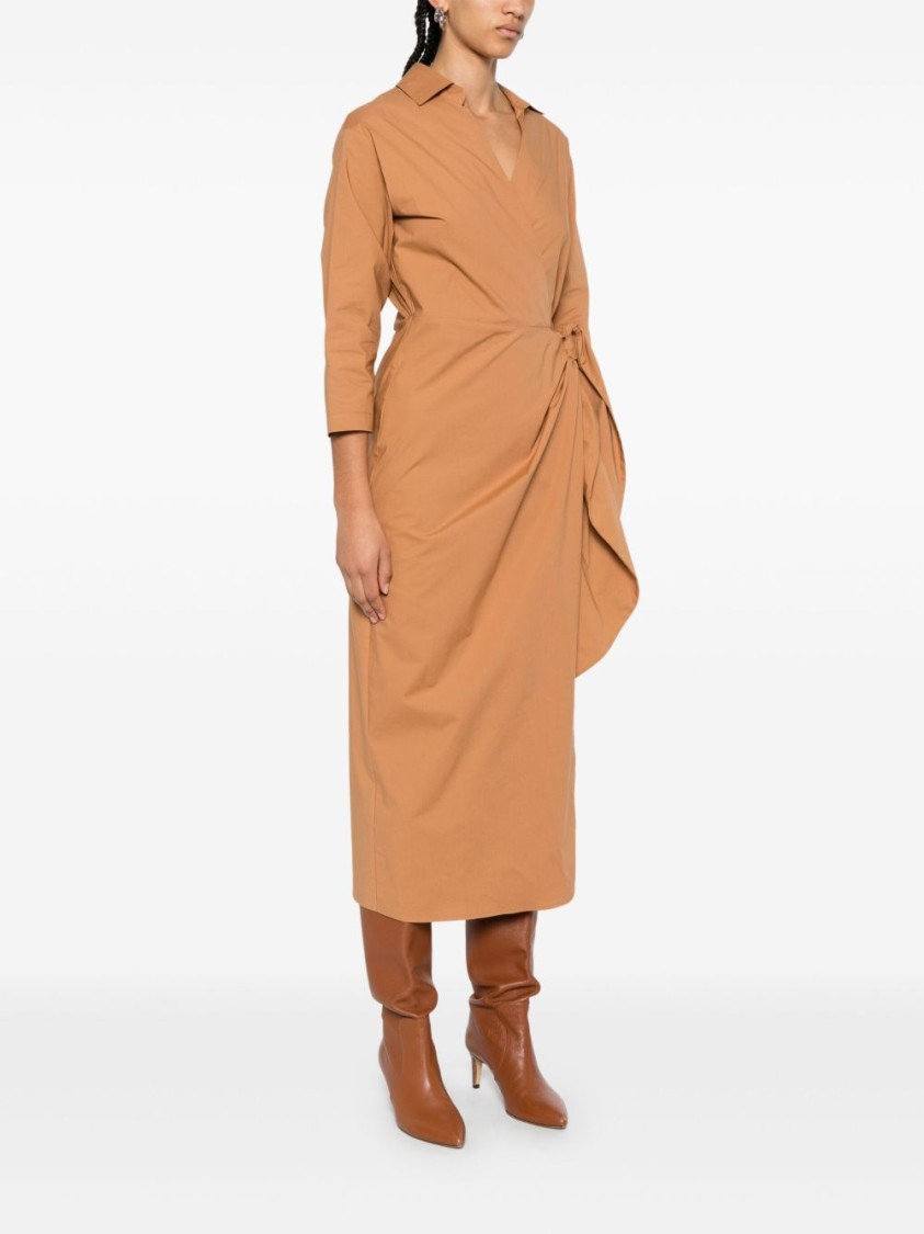 Shop Twinset Twin-set Beige Midi Dress With Wrap Design In Neutrals