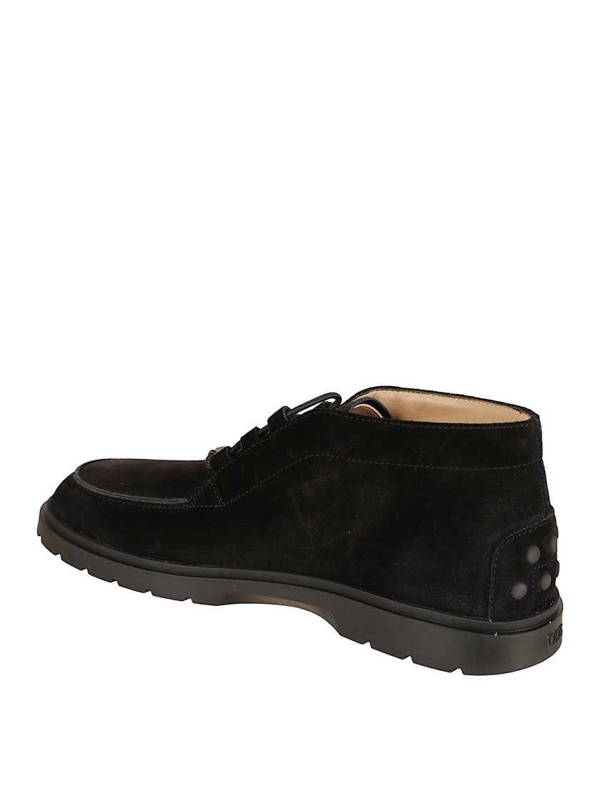 Tod's Suede Ankle Boot With Elastic Drawstring In Black