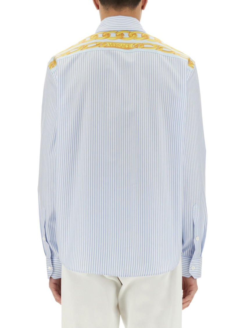 VERSACE VERSACE STRIPED SHIRT WITH SILK PRINTED INSERT