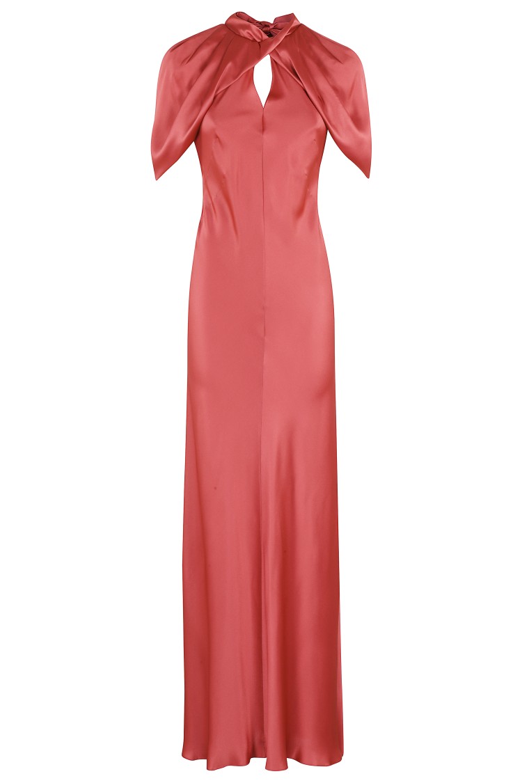 Alberta Ferretti Coral Satin Evening Dress With Cut-out Detail In Burgundy