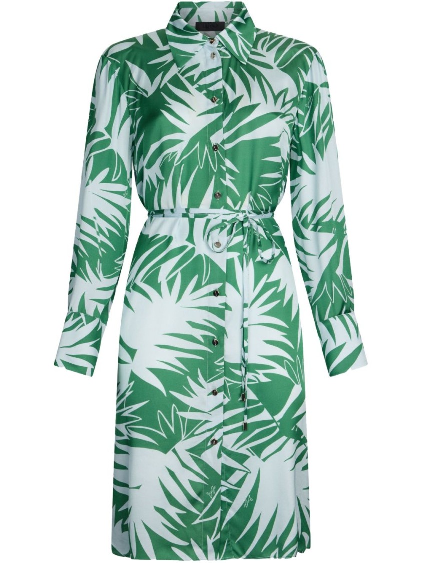 Liu •jo Mini Dress With Green And White Leaves Printed