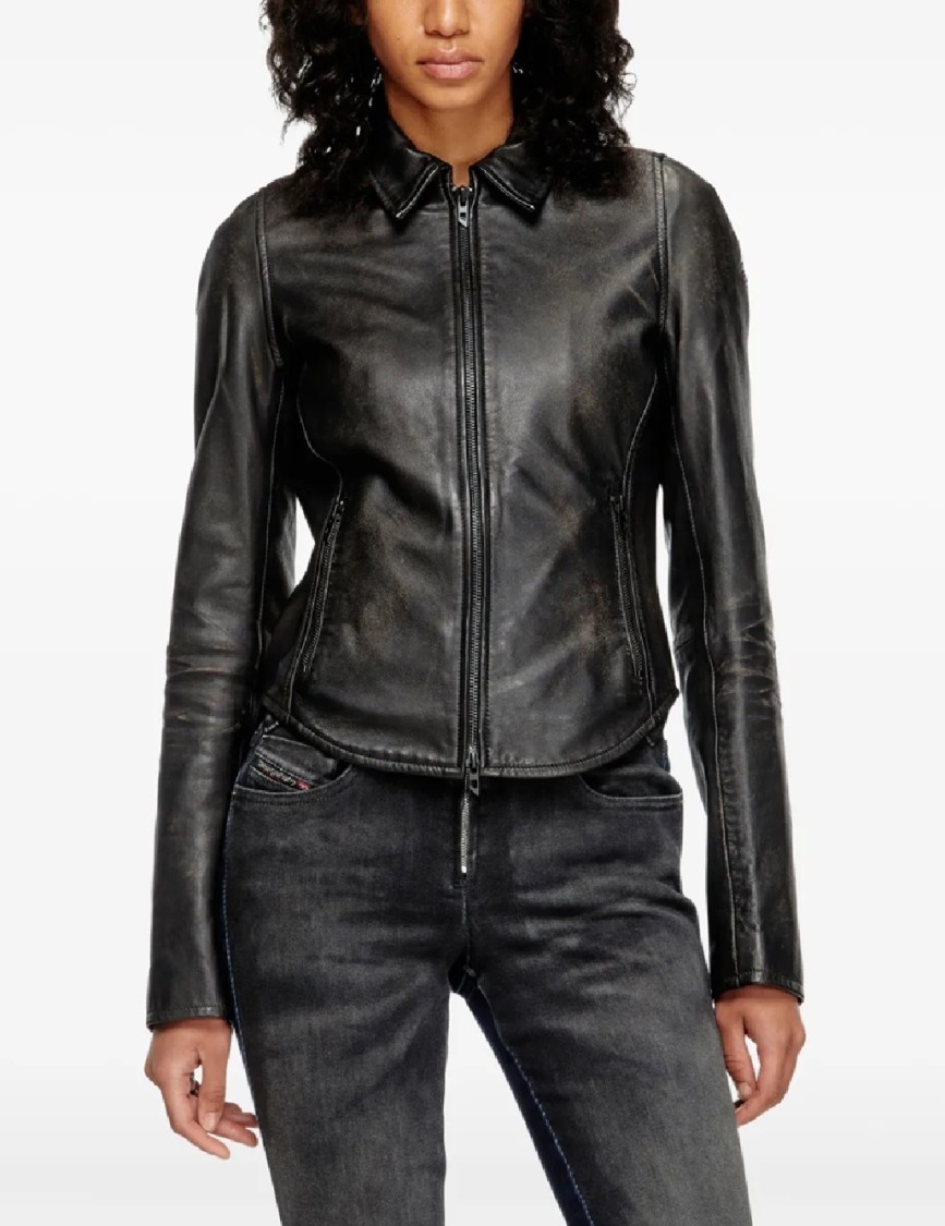 Diesel Collared Fitted Jacket Front Pockets In Black