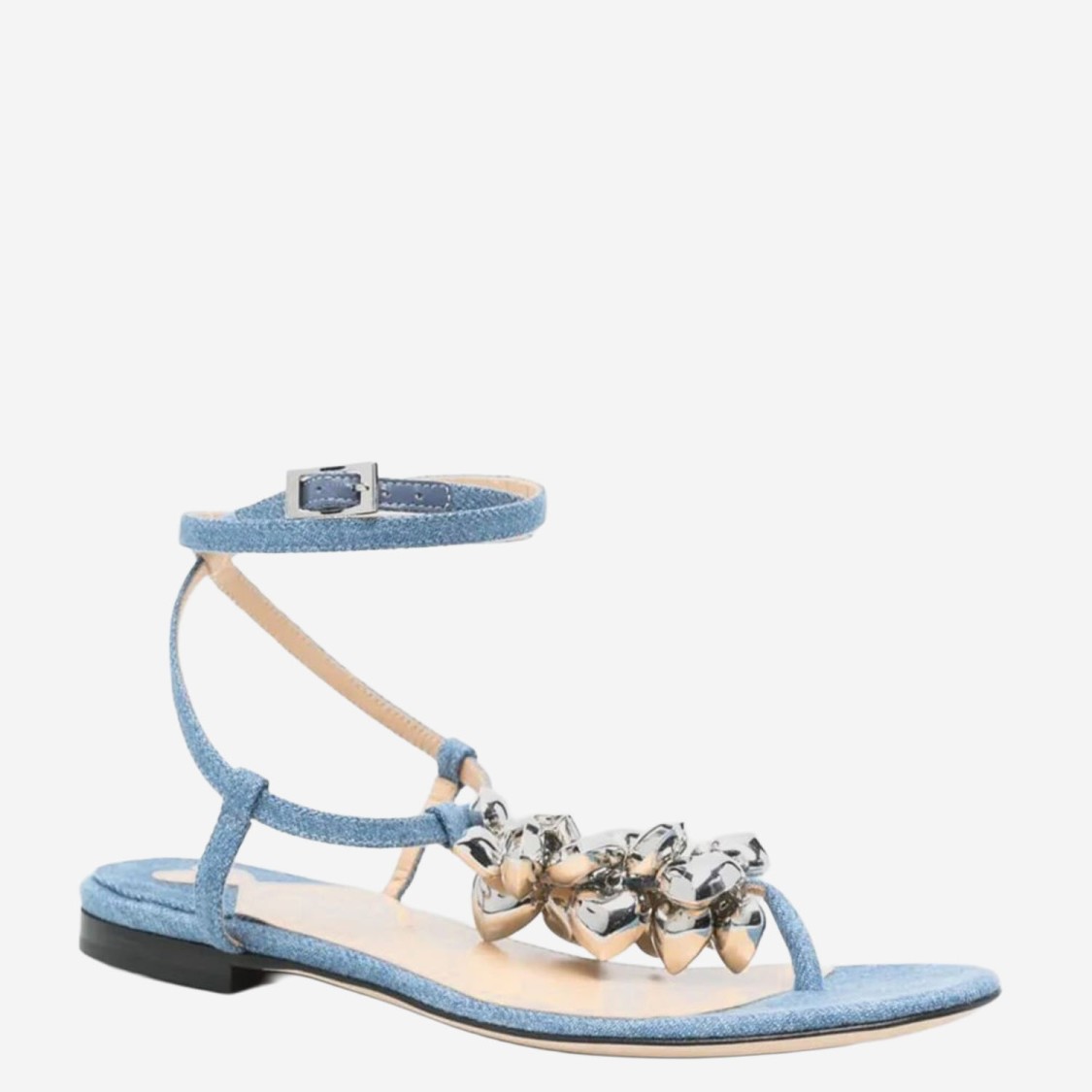 Mach&mach Mach & Mach Cotton And Leather Sandals With Heart-shaped Pendant