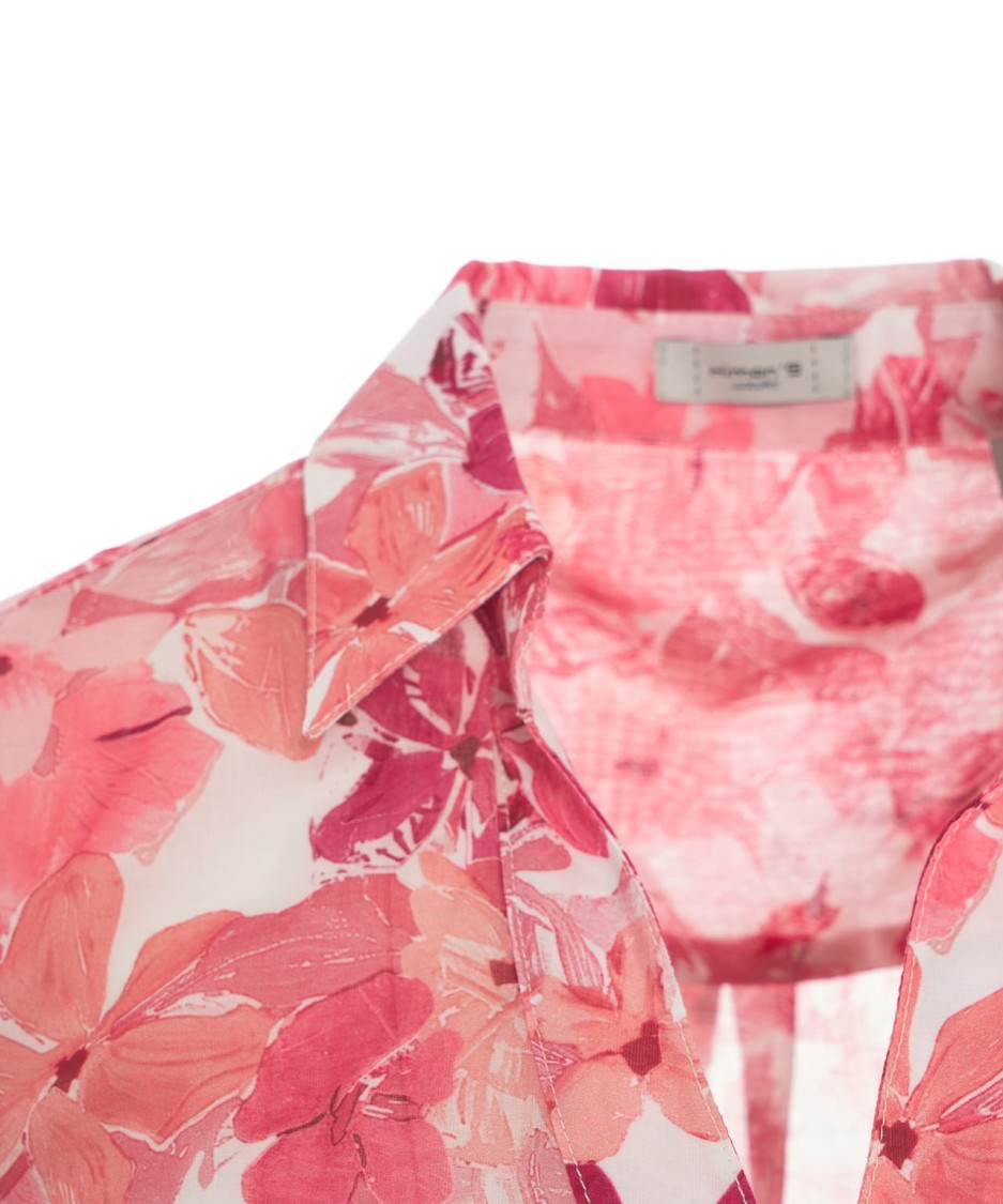 HIMON'S HIMONS FLORAL PATTERNED RED BLOUSE WITH V-NECKLINE