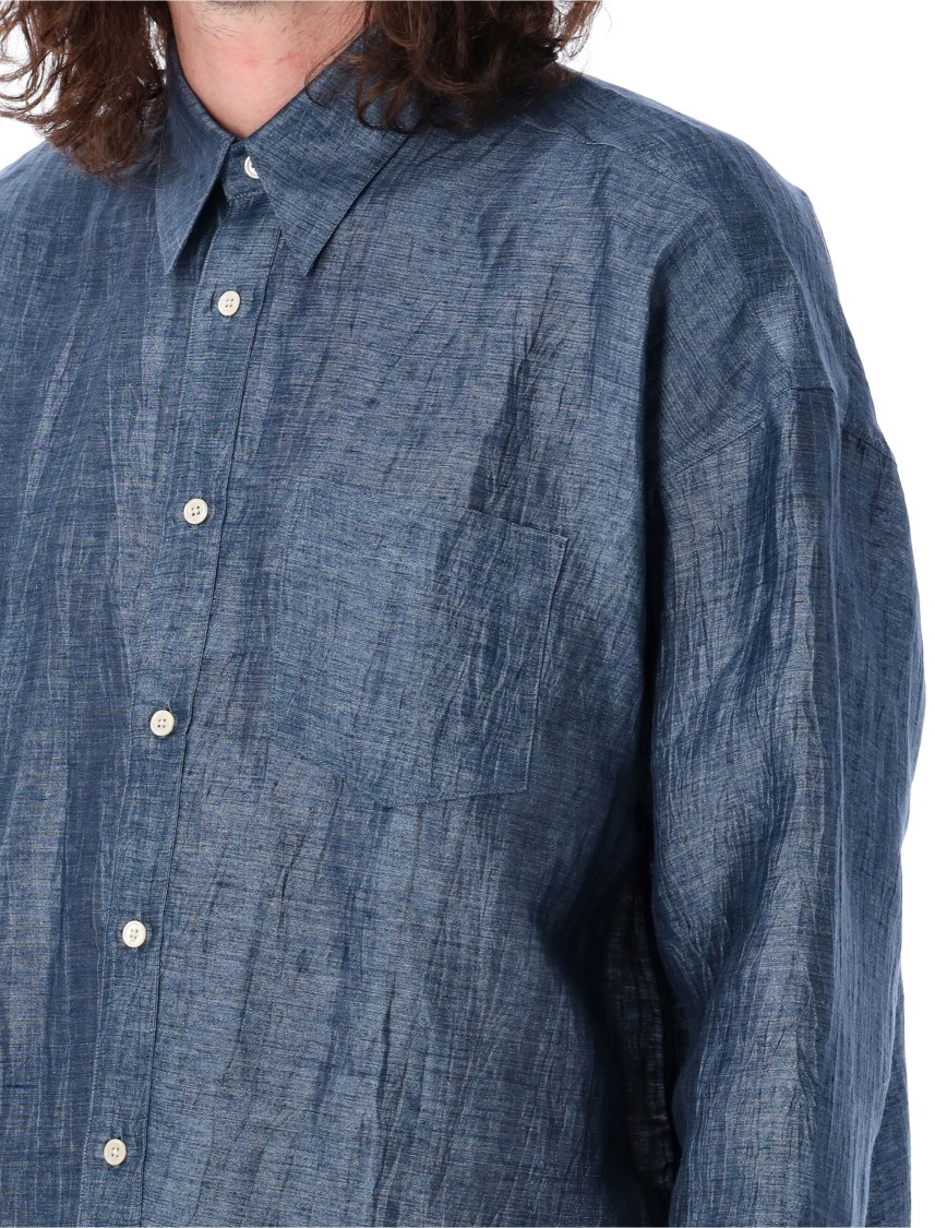 Sunflower Casual Blue Shirt With Crinkled Texture In Blue