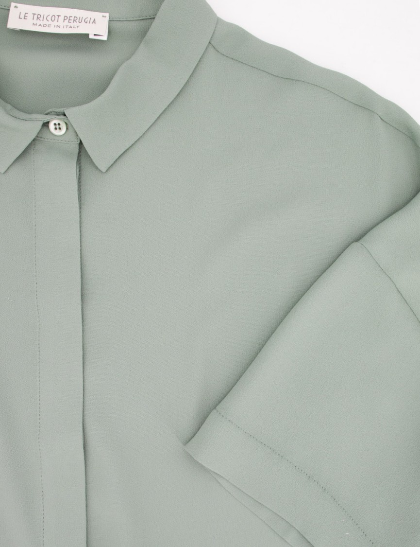 Shop Le Tricot Perugia Sage Short-sleeved Shirt With Front Button Fastening