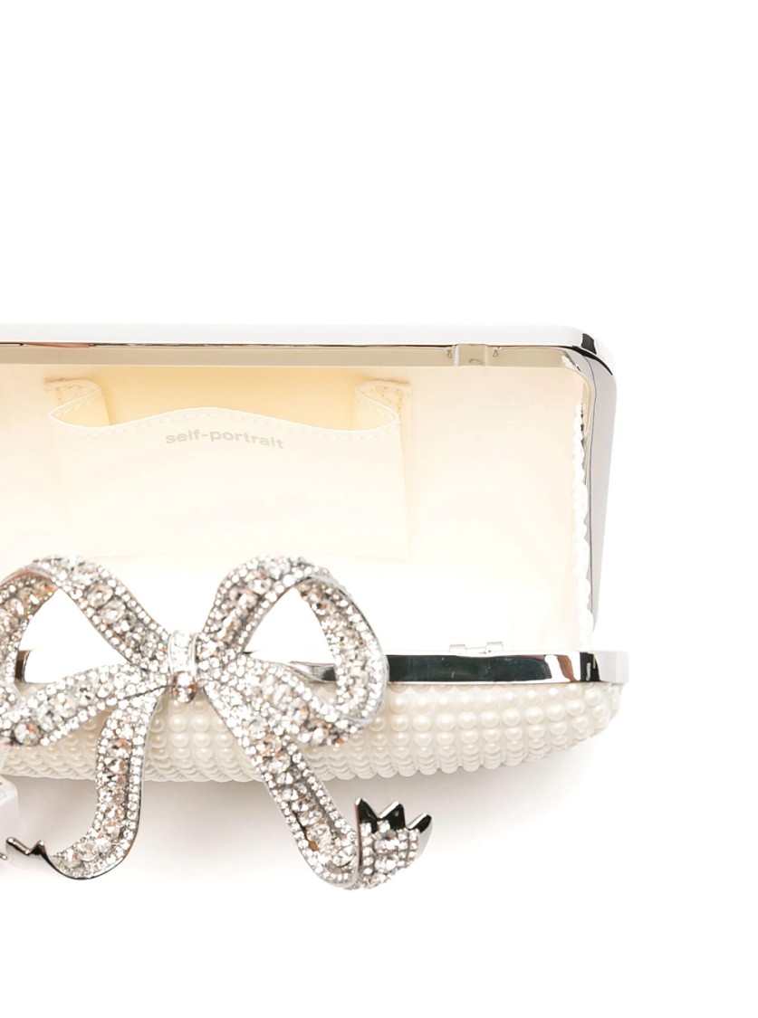 SELF-PORTRAIT SELF-PORTRAIT TEXTURED PEARL BOX CLUTCH WITH SPARKLING BOW CLASP
