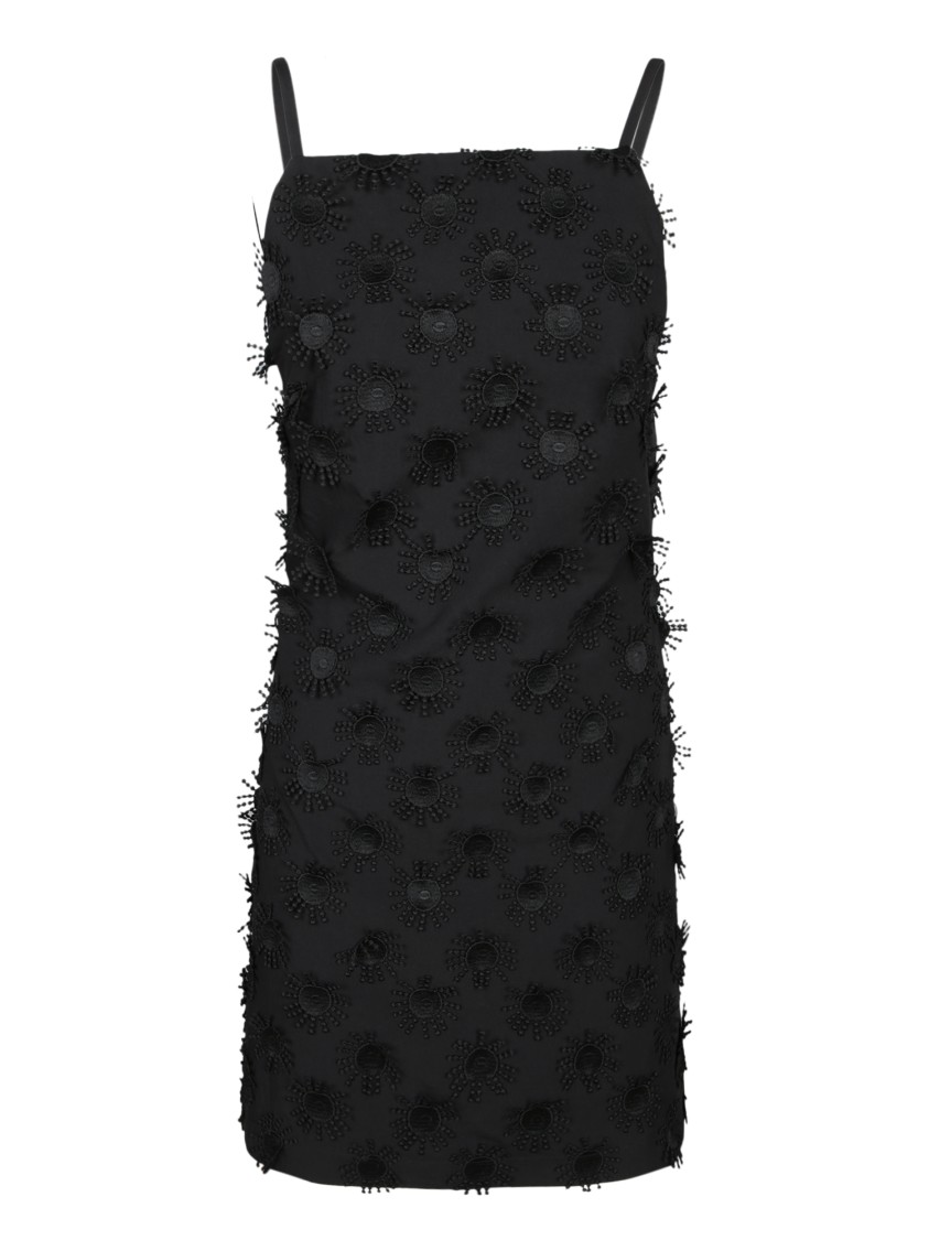 Msgm Short Black Dress With Pearl In Black