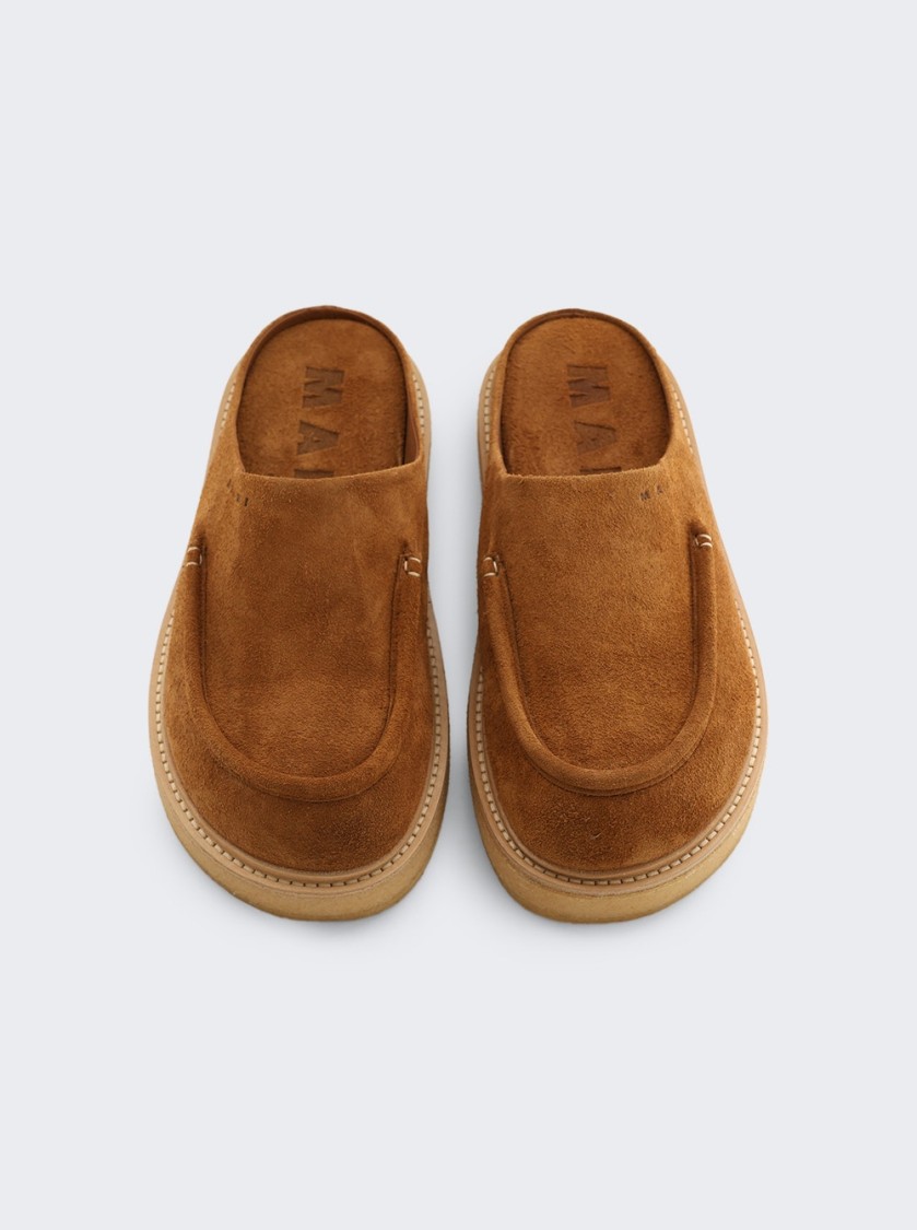 Marni Brown Suede Sabot Slip-on Loafers In Brown