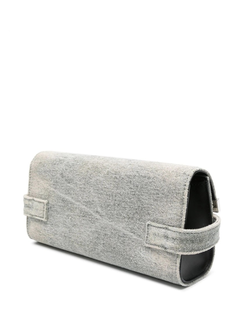 Balmain B-buzz Denim Shoulder Bag In Gray