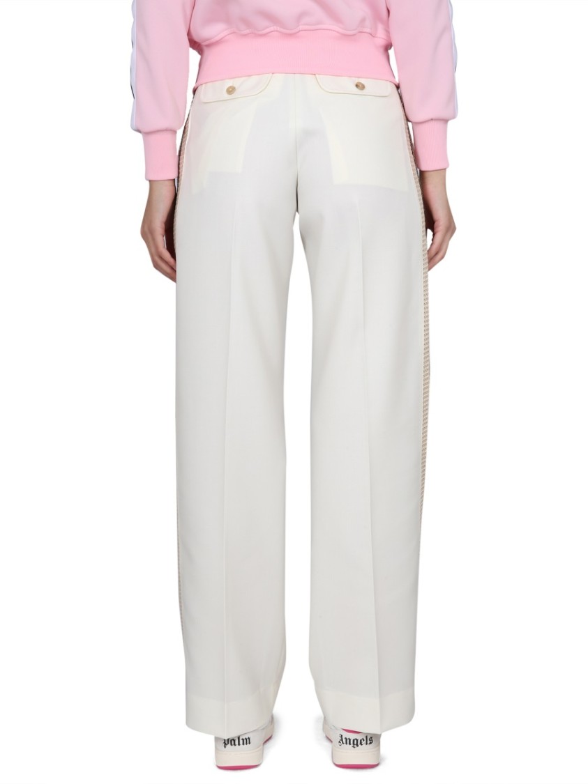 Palm Angels Wide Leg Wool Trousers With Side Stripe In White