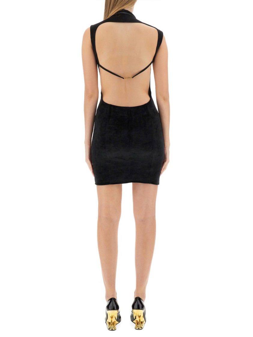 Gcds Black Stretch Velvet Sleeveless Minidress In Black