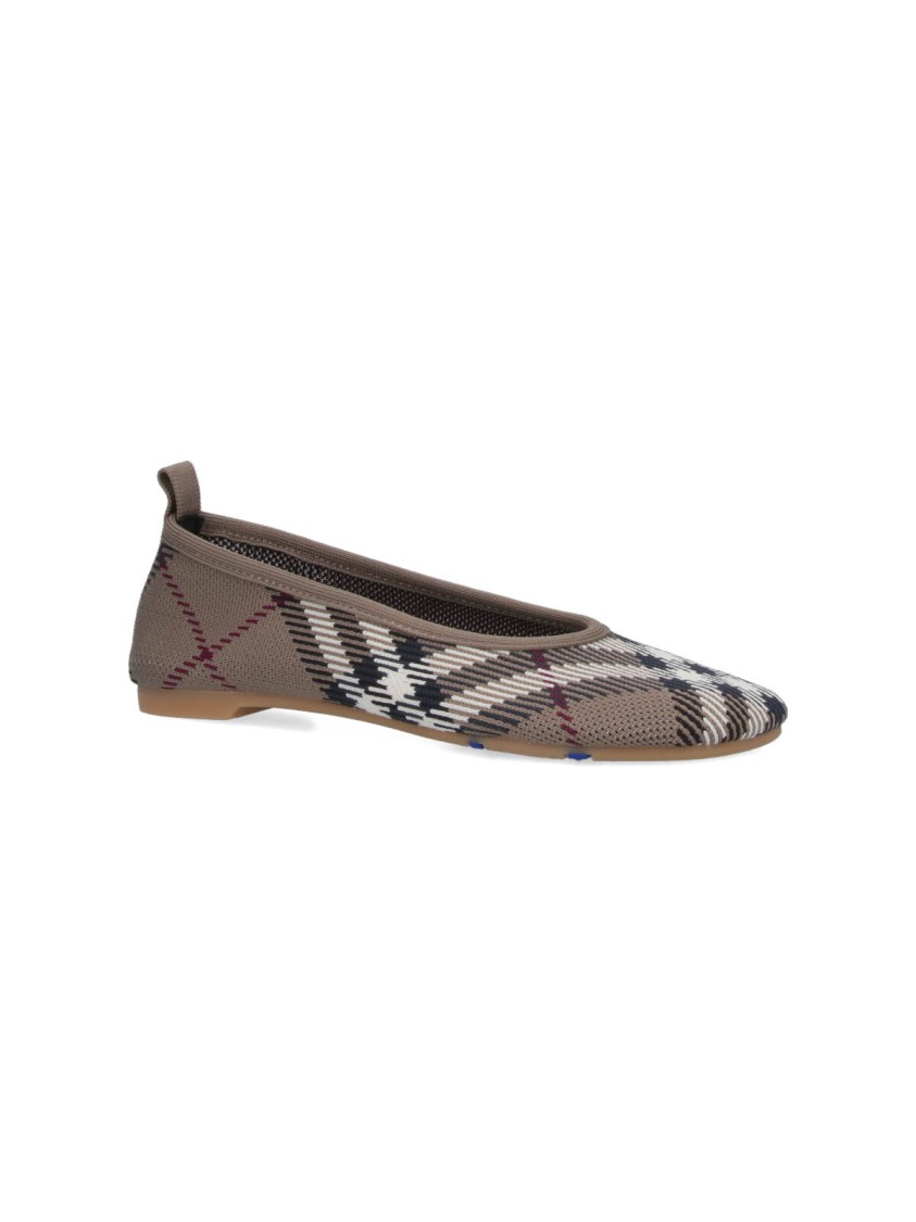 Burberry Knit Baby Nylon Blend Ballerinas With Knitted Traditional Check In Brown