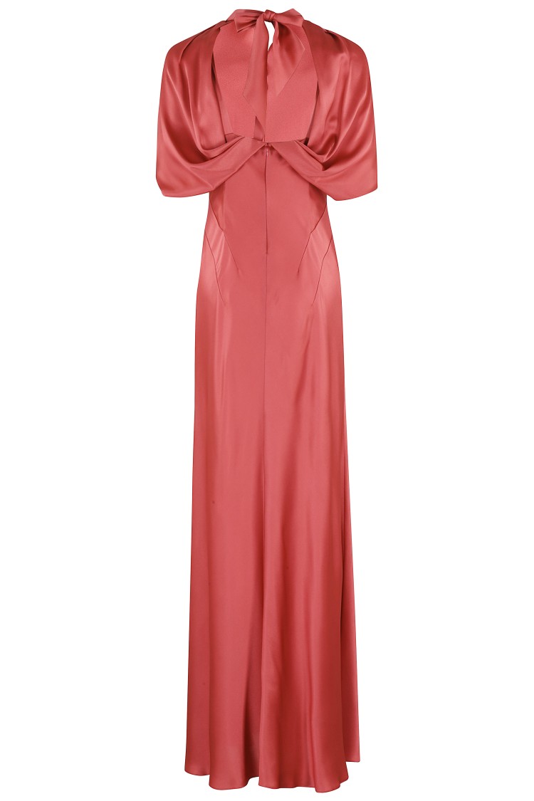 Alberta Ferretti Coral Satin Evening Dress With Cut-out Detail In Burgundy