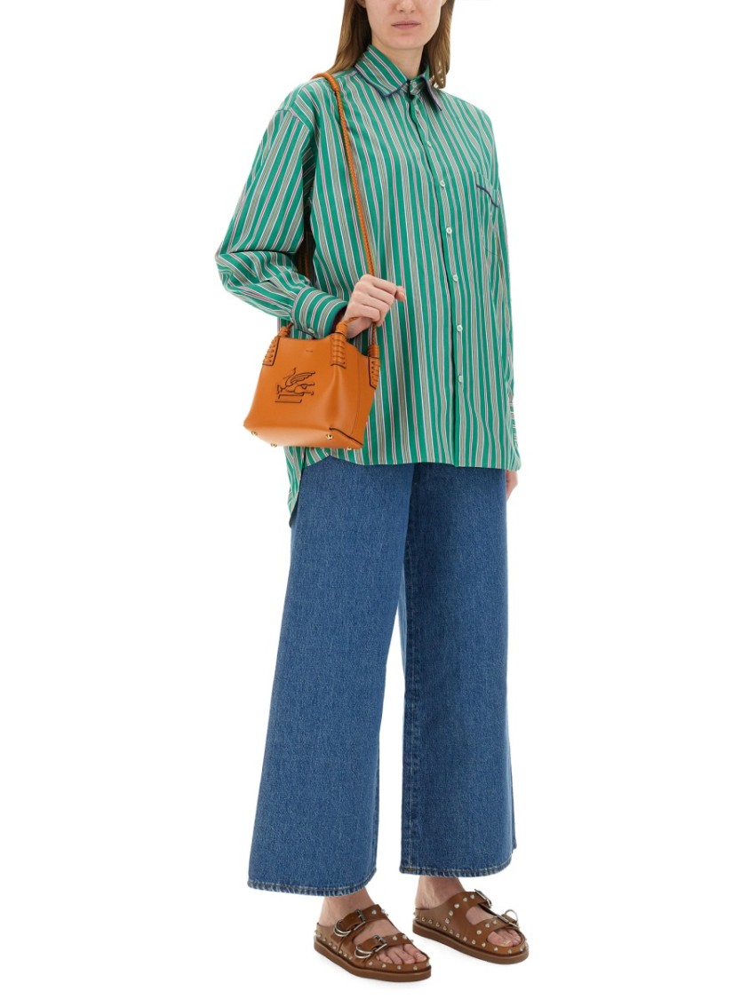 Etro Pocketed Collared Striped Long Sleeve Top In Green