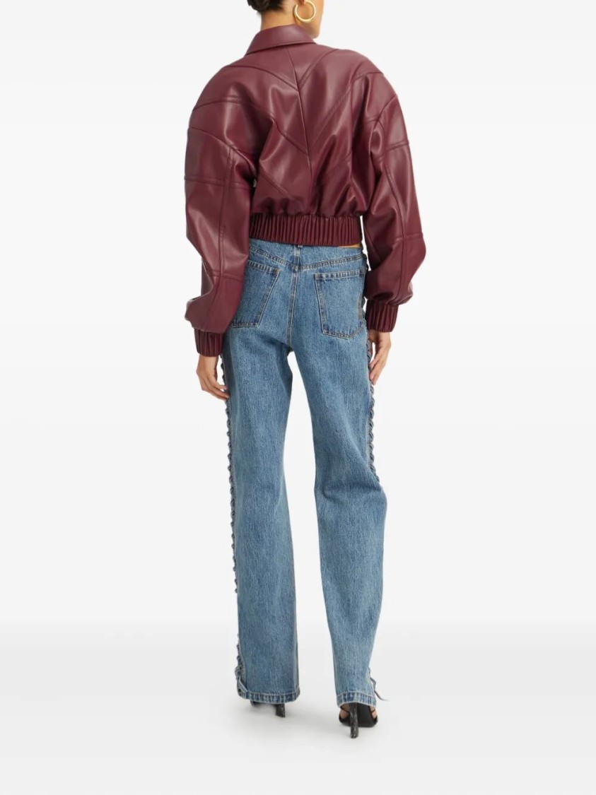 Rotate Birger Christensen Rotate Silk-finish Bomber Jacket With Ribbed Cuffs In Burgundy