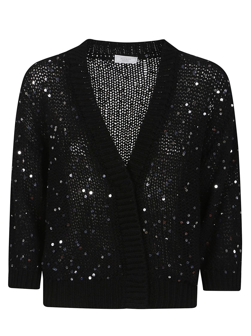PESERICO PESERICO DEEP V-NECK CARDIGAN WITH SEQUINED EMBELLISHMENTS