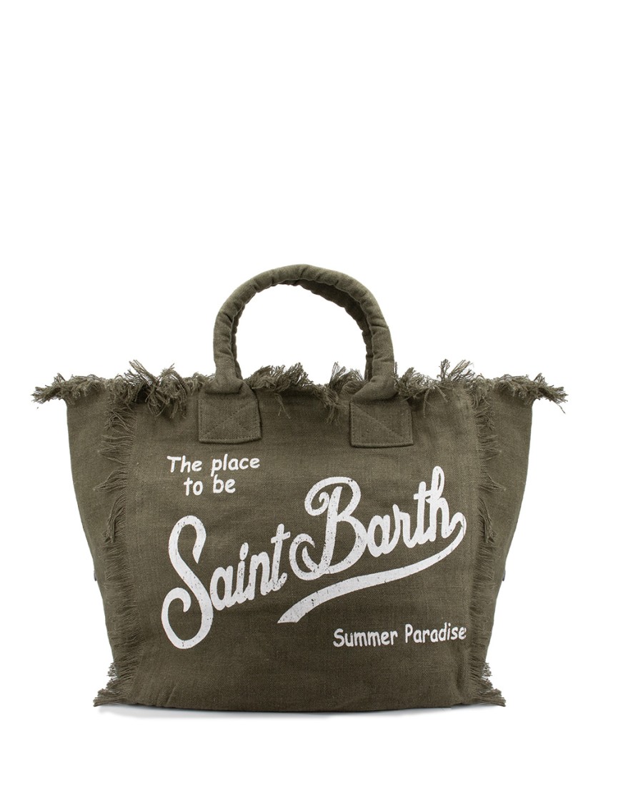Mc2 Saint Barth Textured Linen Handbag With Printed Logo