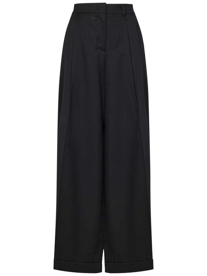 Moschino Wide-leg Trousers In Black Virgin Wool With Double Pleat Design In Black