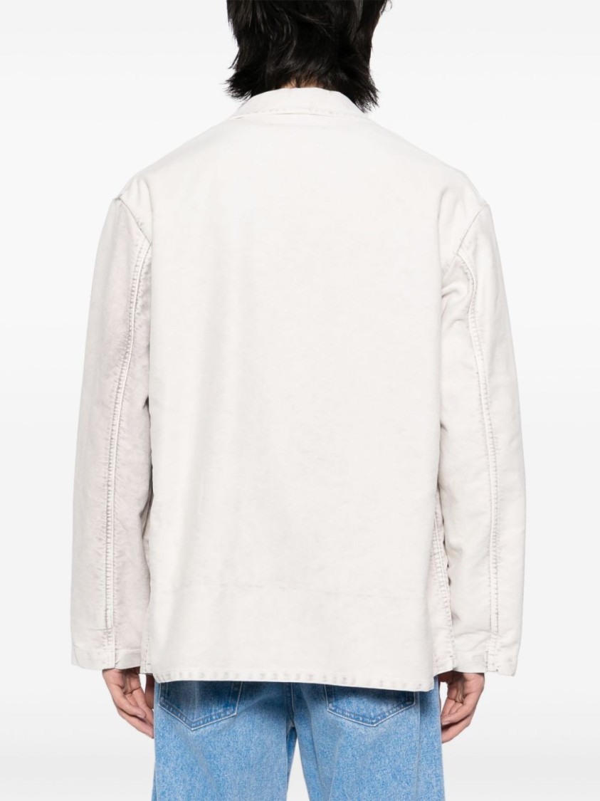 Maison Margiela Oversized Off-white Cotton Denim Jacket With Flap Pockets In Neutral