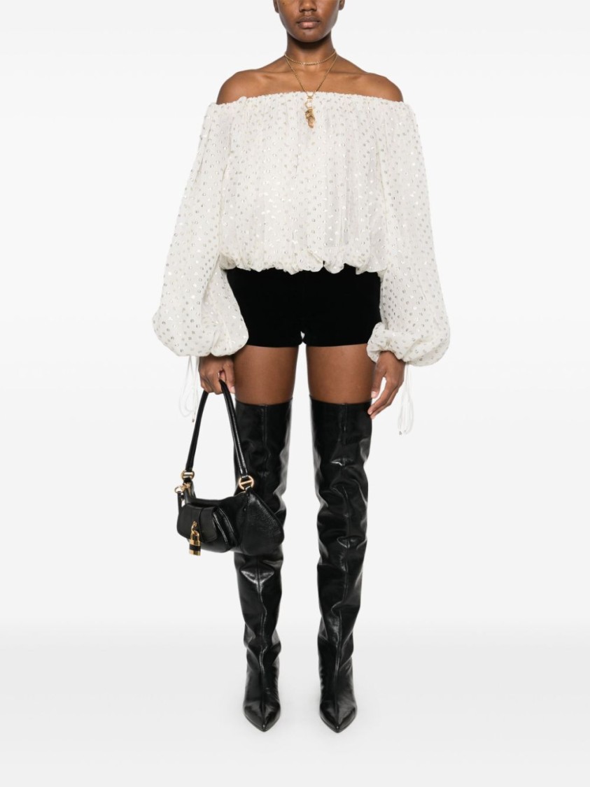 CHLOÉ CHLOÉ OFF-THE-SHOULDER SILK BLOUSE WITH VOLUMINOUS SLEEVES