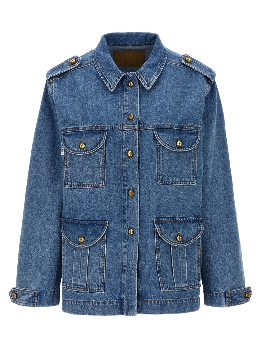 Blazé Milano Light Blue Cotton Military Safari Jacket With Multiple Pockets In Blue