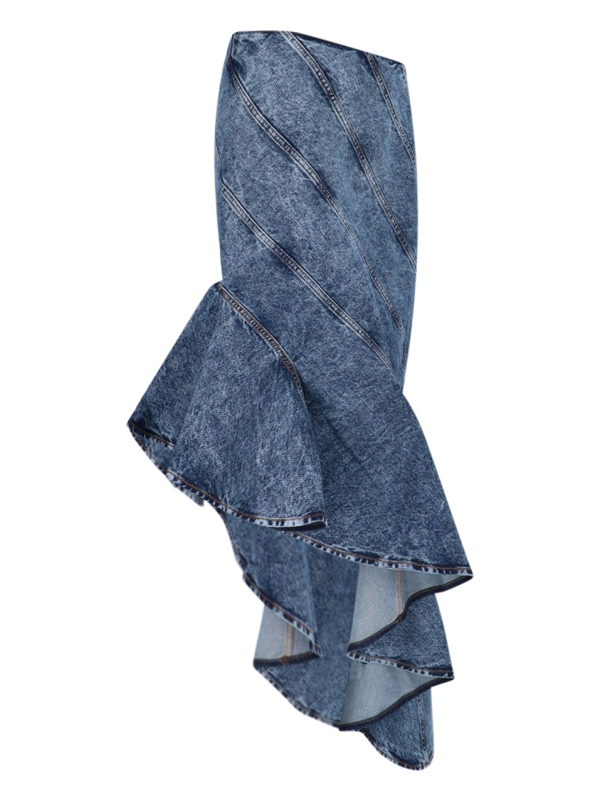 Alaïa Spiral Design Denim Midi Skirt With Hem In Blue