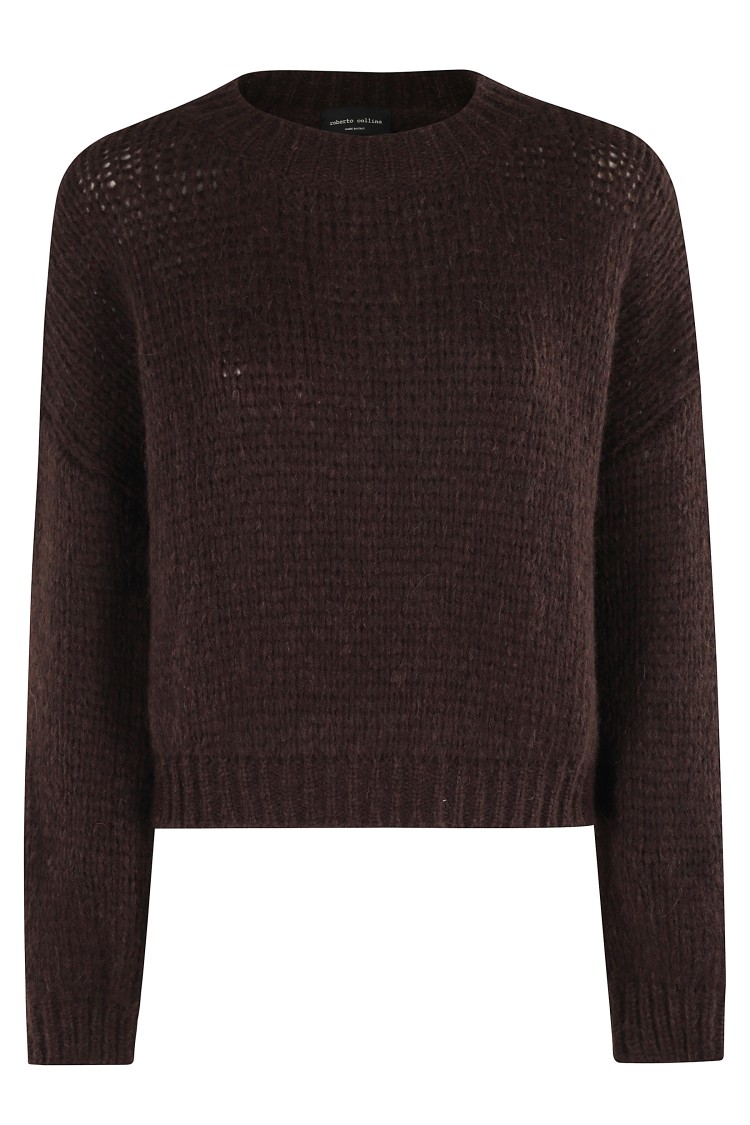 Roberto Collina Textured Relaxed-fit Long-sleeved Crew Neck Sweater In Brown