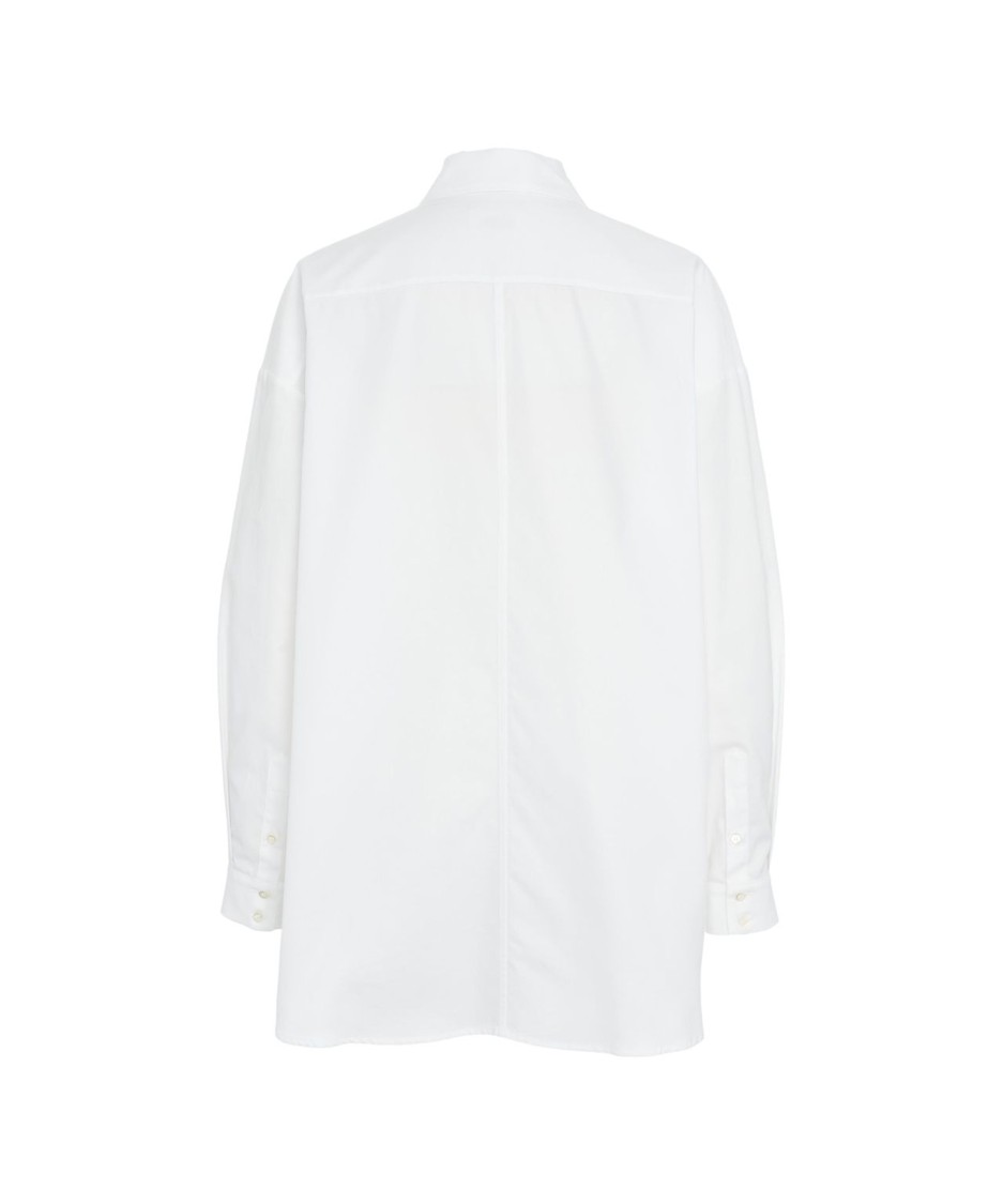 Ottod'ame Oversized Cotton Blouse With Kent Collar And Sparkling Accents In White