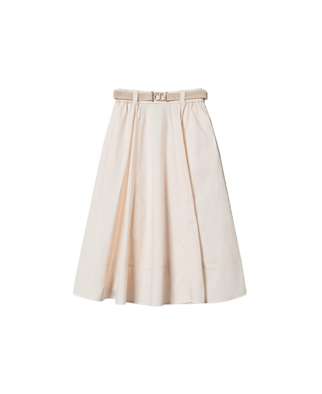 Twinset Twin-set Knee-length Flared Skirt With Removable Raffia Belt