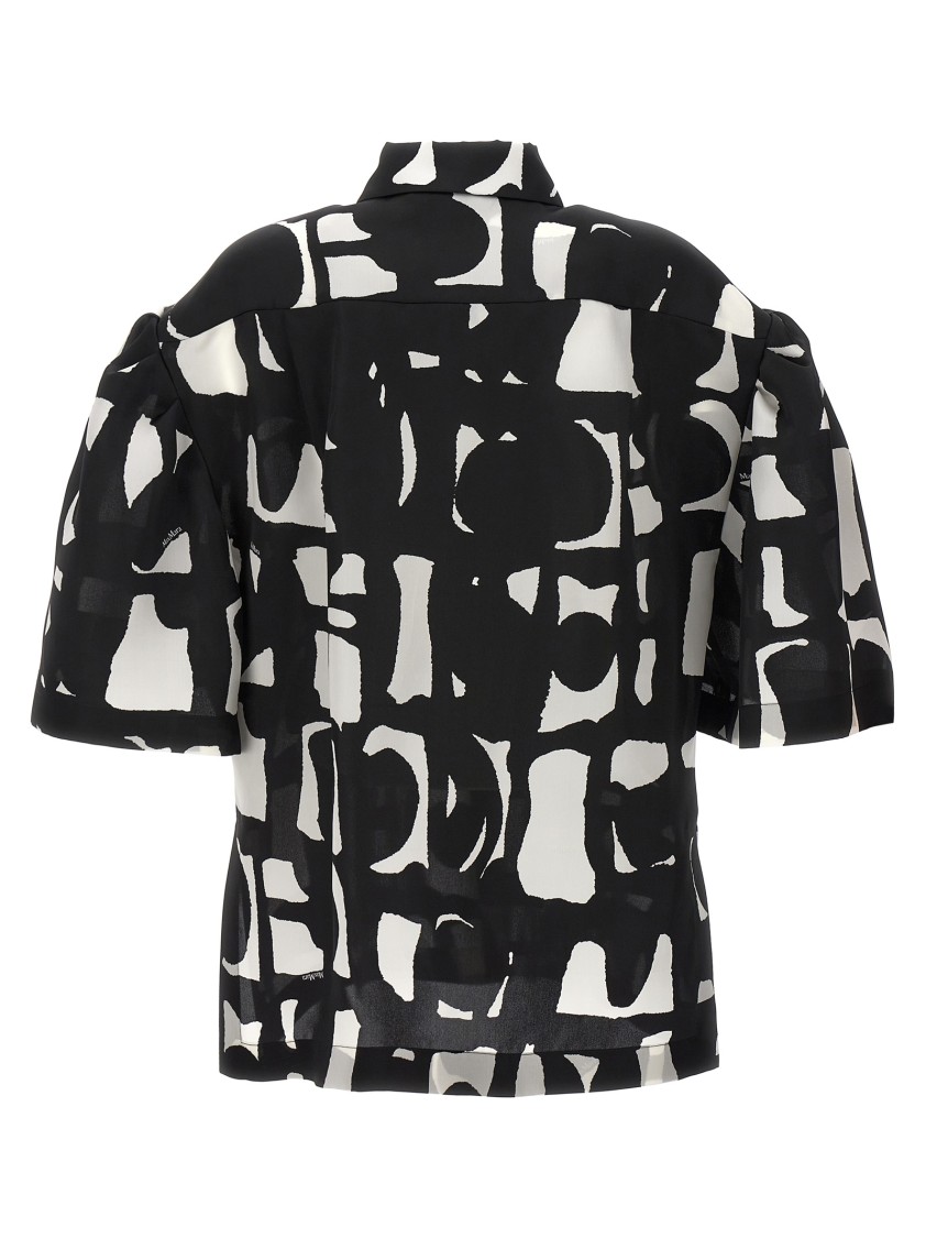 Max Mara Carella Abstract-print Puff-sleeve Collared Shirt In Black