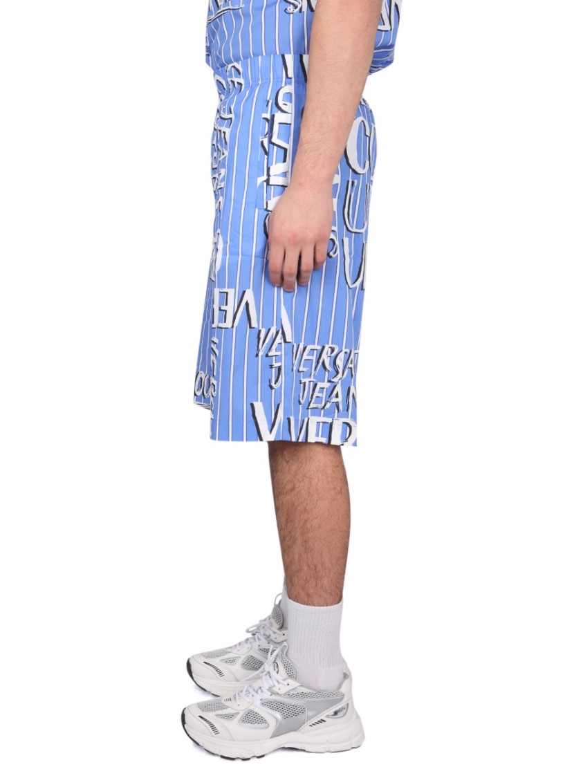 Shop Versace Jeans Couture Bermuda With Logo In Blue