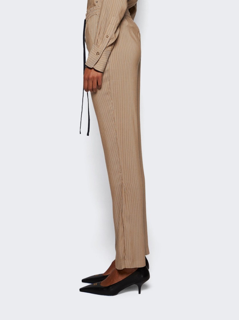 Victoria Beckham Pleat Detail Pyjama Trouser Tobacco And Midnight In Brown