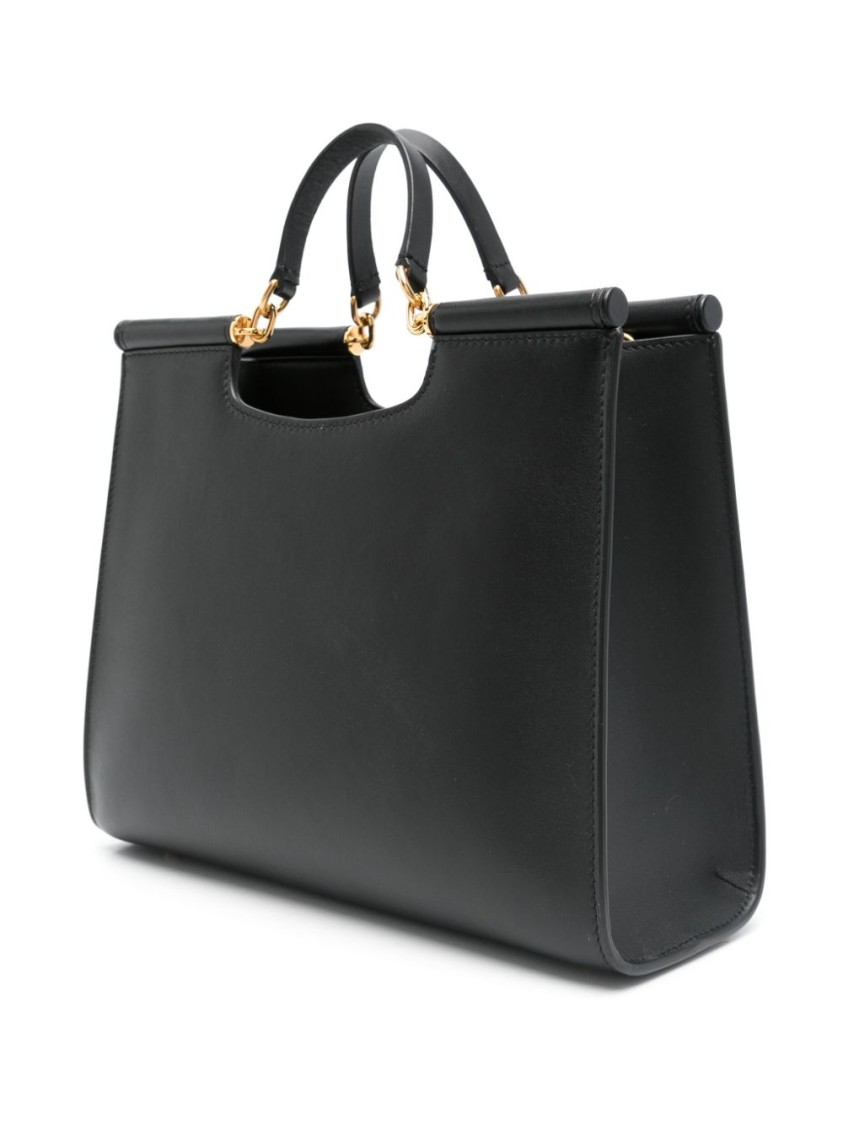 Dolce & Gabbana Black Calfskin Tote Bag With Adjustable Shoulder Strap In Black